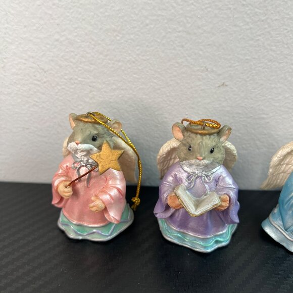 Vintage Angel Mouse Christmas Ornaments Set of 5 Pastel Gowns Harp Books Star - Picture 2 of 14